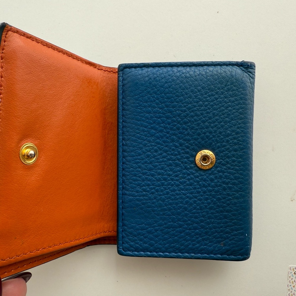 PRADA TRI-FOLD Blue/Orange Wallet - Picture 2 of 4